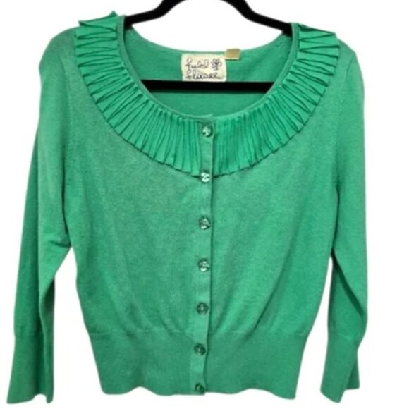 Anthropologie Fielel Flower Cropped button-up knit sweater with rogue neckline - Picture 1 of 8